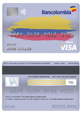 Editable Colombia Bancolombia bank visa card debit card Templates