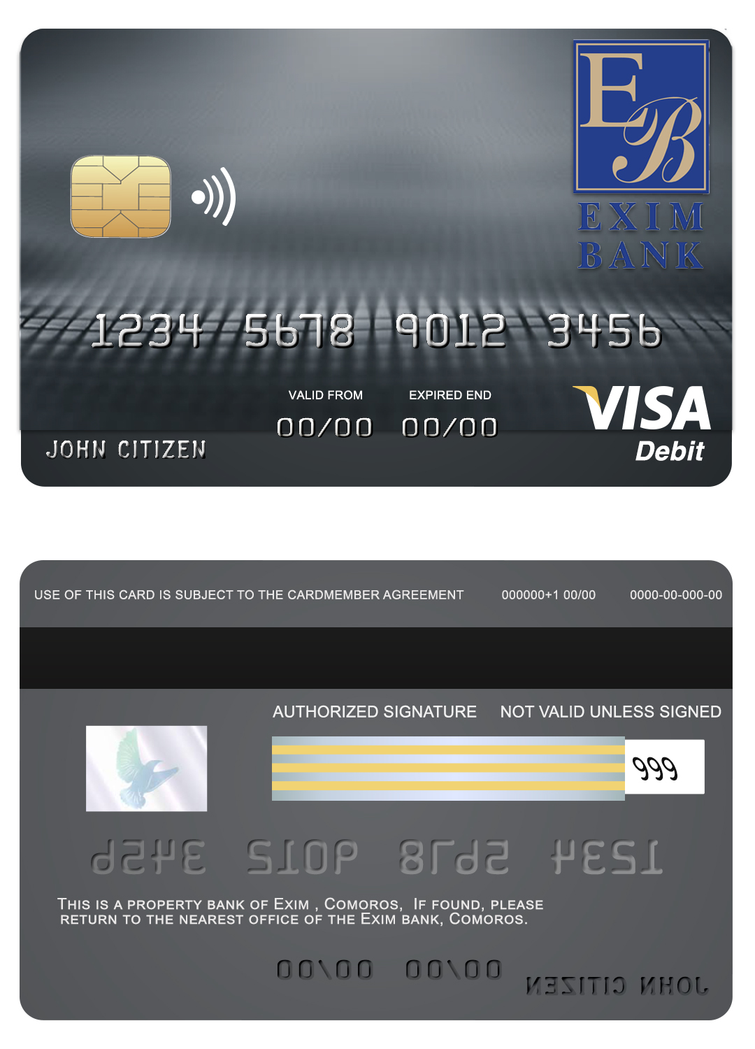 Editable Comoros Exim bank visa debit card Templates in PSD Format