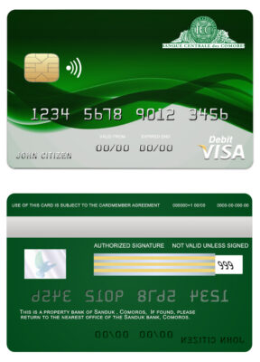 Editable Comoros Sanduk bank visa credit card Templates in PSD Format