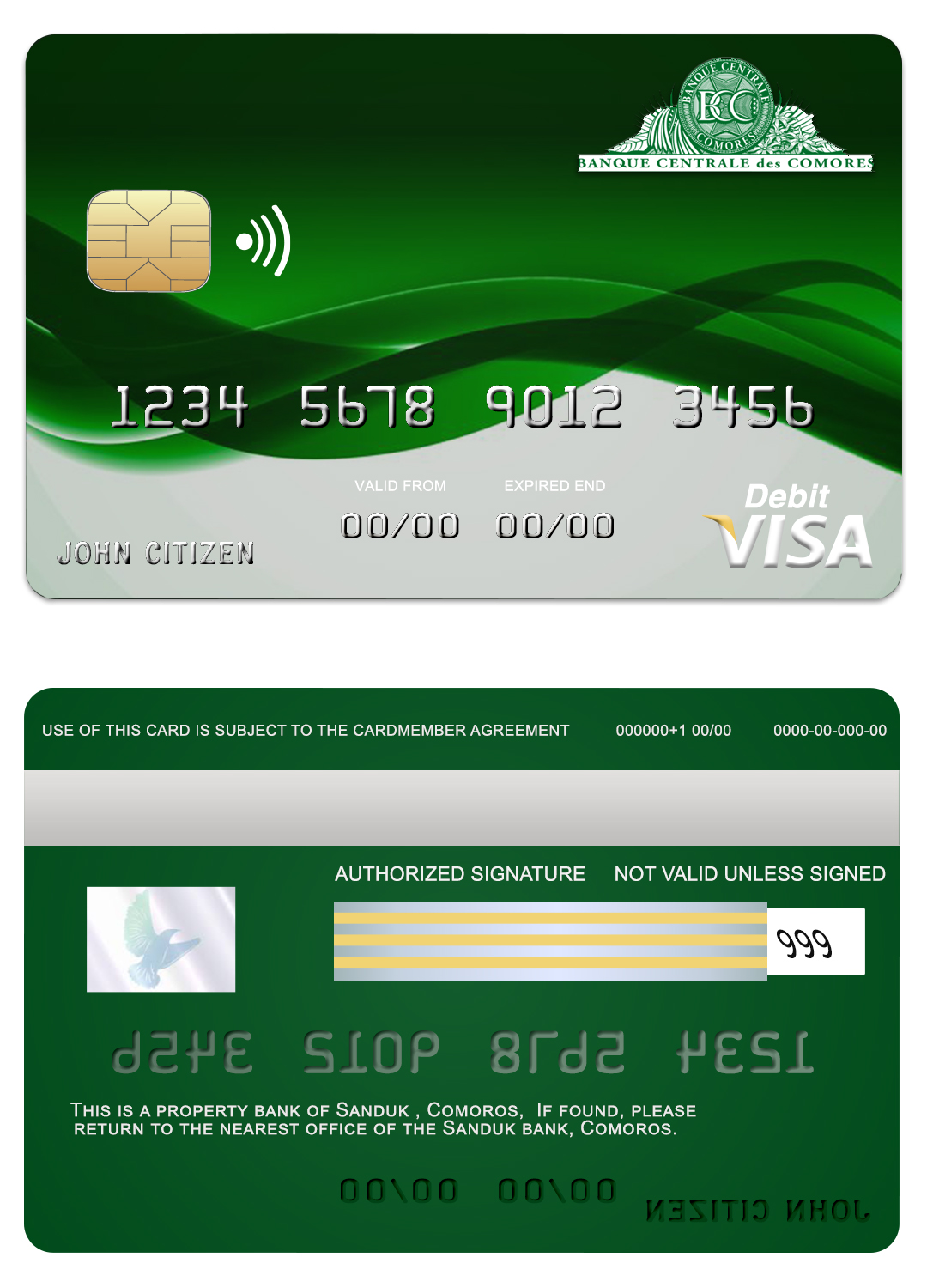 Editable Comoros Sanduk bank visa credit card Templates in PSD Format