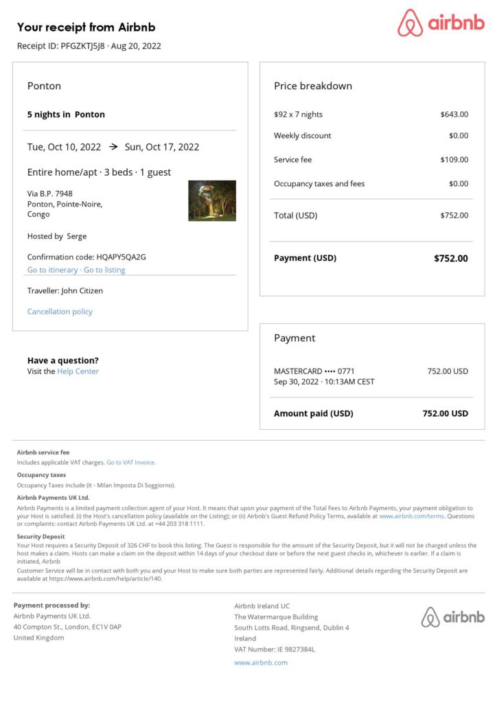 Customizable Congo Airbnb Reservation Template | Word & PDF Formats