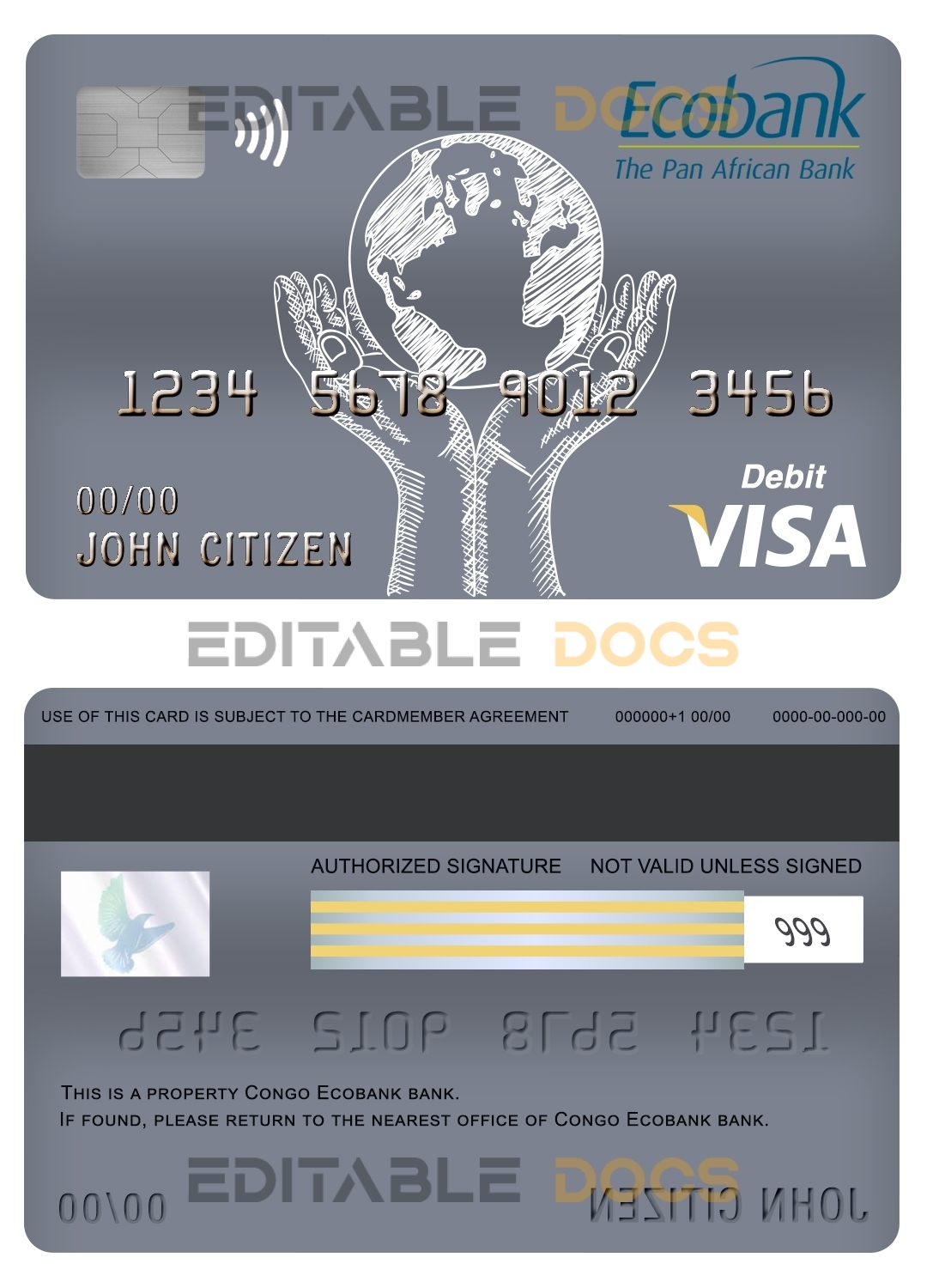 Fillable Congo Ecobank bank visa card debit card Templates | Layer-Based PSD