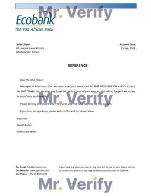 Download Congo Ecobank Bank Reference Letter Templates | Editable Word