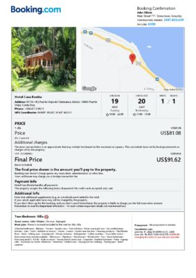 Editable Costa Rica Hotel Booking Form Template | Fillable PDF