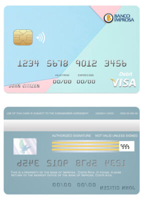 Editable Costa Rica Improsa bank visa credit card Templates in PSD Format