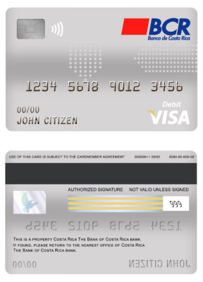 Editable Costa Rica The Bank of Costa Rica bank visa card debit card Templates