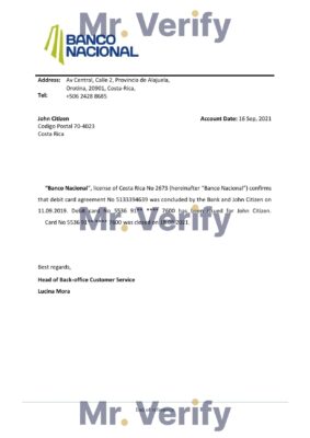 Download Costa Rica Banco Nacional de Costa Rica Bank Reference Letter Templates | Editable Word