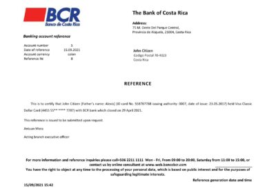 Download Costa Rica Bank Reference Letter Templates | Editable Word