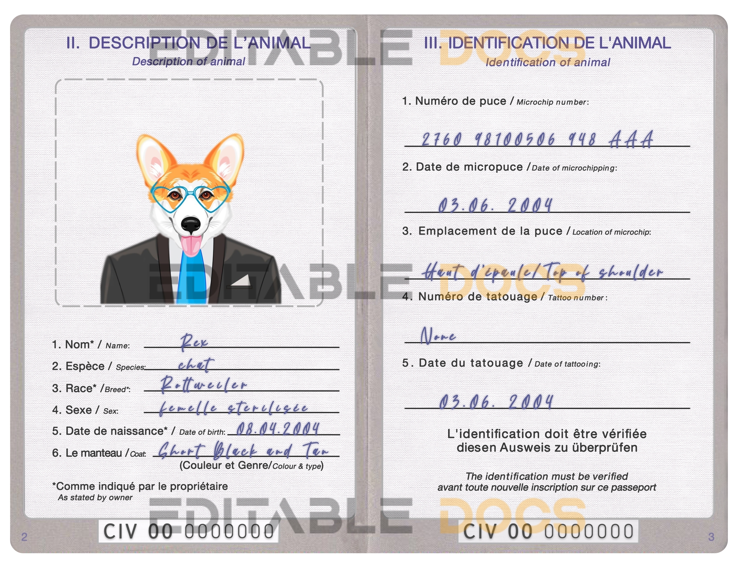 Côte d’Ivoire dog Fake PSD Passport | Instant Download