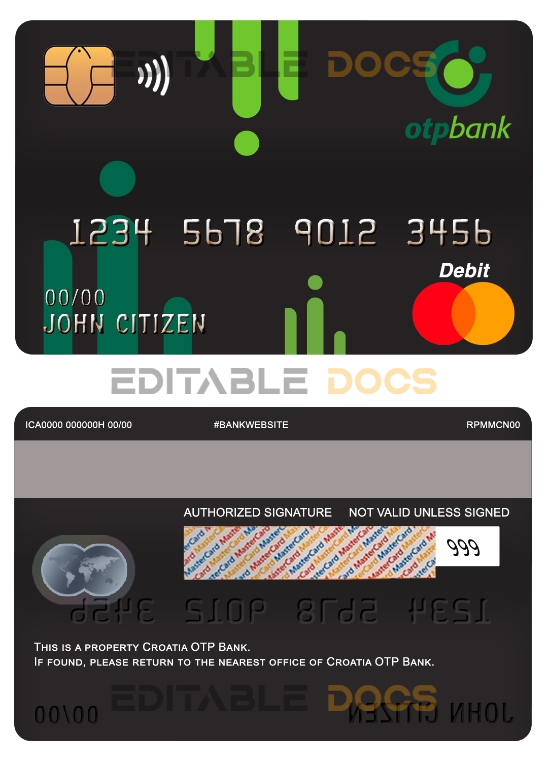 Fillable Croatia OTP bank mastercard debit card Templates | Layer-Based PSD