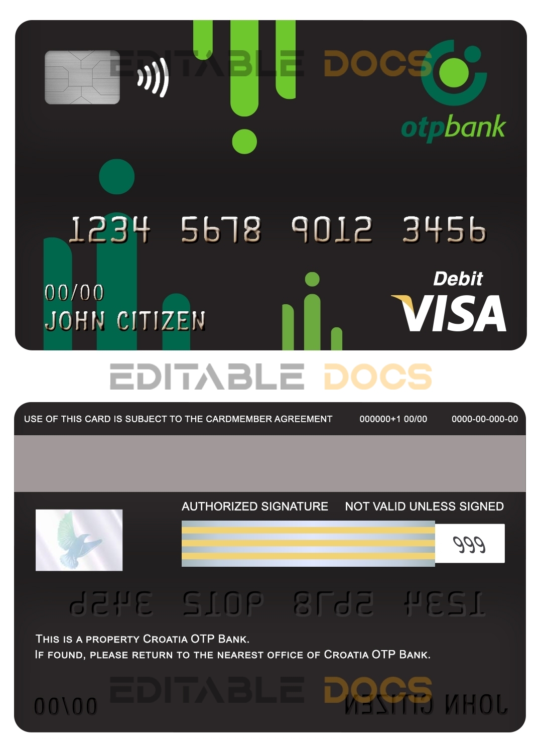 Editable Croatia OTP bank visa card debit card Templates in PSD Format