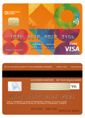 Editable Croatia Podravska bank visa credit card Templates in PSD Format