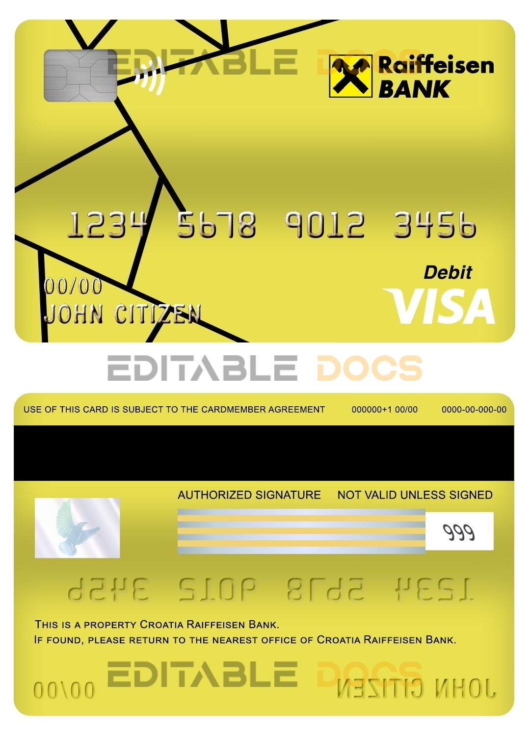 Editable Croatia Raiffeisen bank visa card debit card Templates in PSD Format