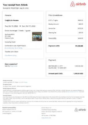 Editable Cuba Hotel Booking Form Template | Fillable PDF