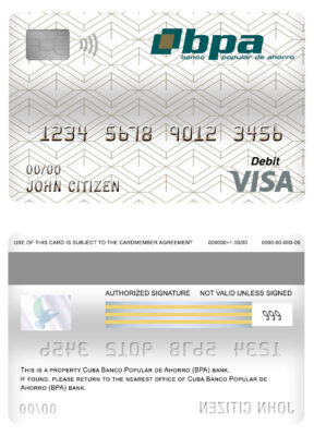 Editable Cuba Banco Popular de Ahorro (BPA) bank visa card debit card