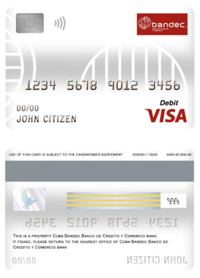 Editable Cuba Bandec Banco de Credito y Comercio bank visa card debit card Templates