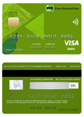 Editable Cuba Metropolitan bank visa credit card Templates in PSD Format