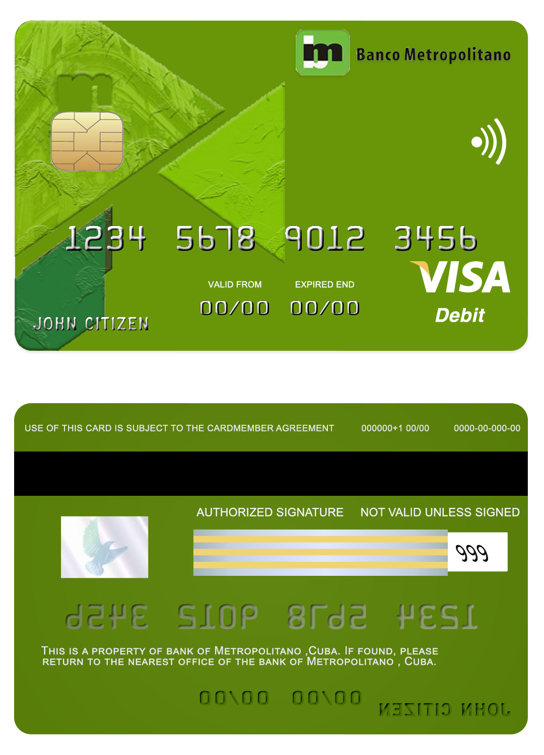 Editable Cuba Metropolitan bank visa credit card Templates in PSD Format