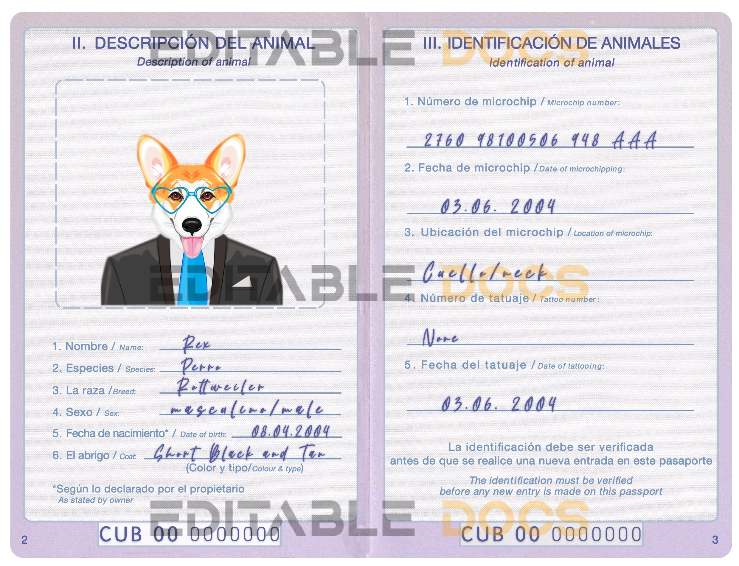 Cuba dog Fake PSD Passport | Instant Download