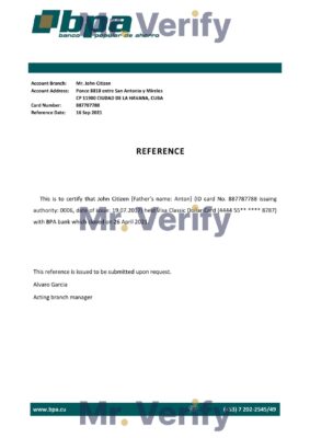 Download Cuba Banco Popular de Ahorro (BPA) Bank Reference Letter Templates | Editable Word