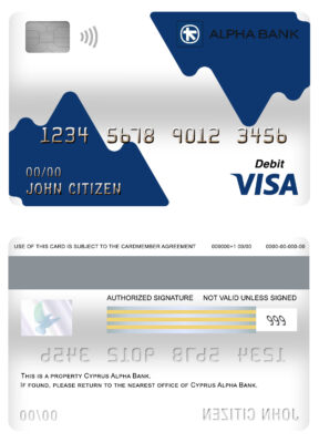 Editable Cyprus Alpha bank visa card debit card Templates
