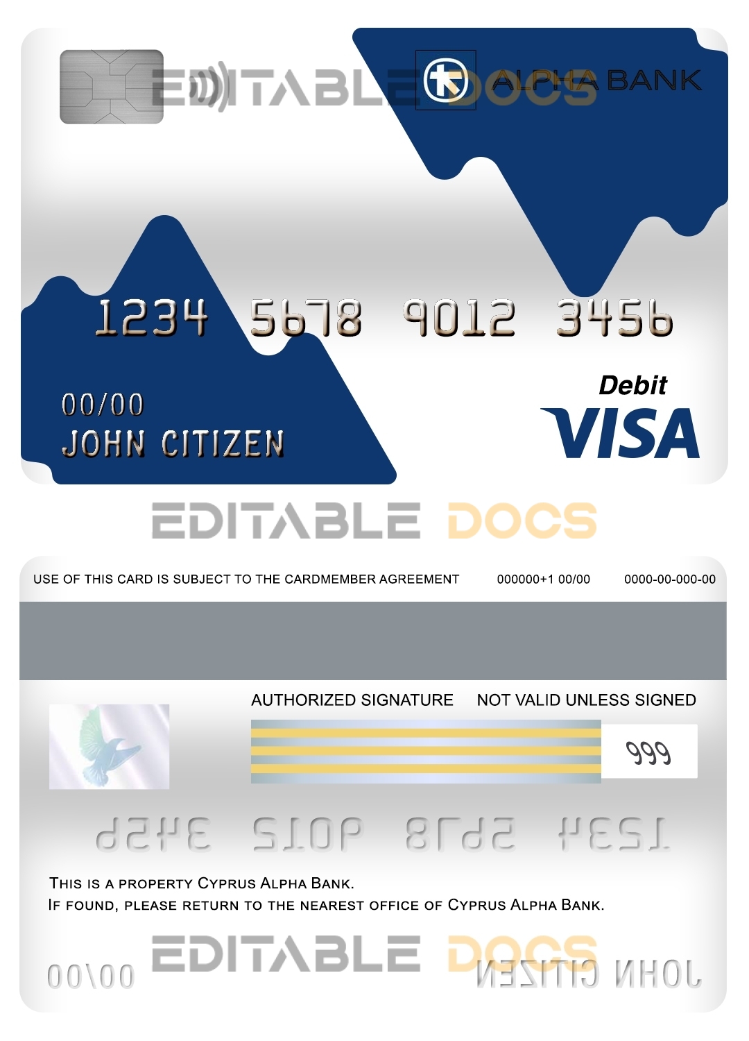 Editable Cyprus Alpha bank visa card debit card Templates in PSD Format