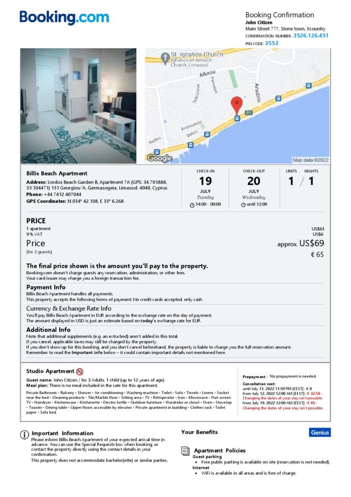 Customizable Cyprus Airbnb Reservation Template | Word & PDF Formats