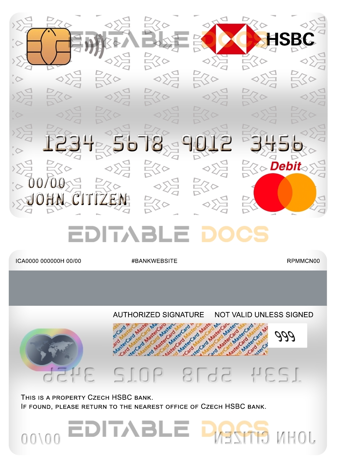 Fillable Czech HSBC bank mastercard debit card Templates | Layer-Based PSD