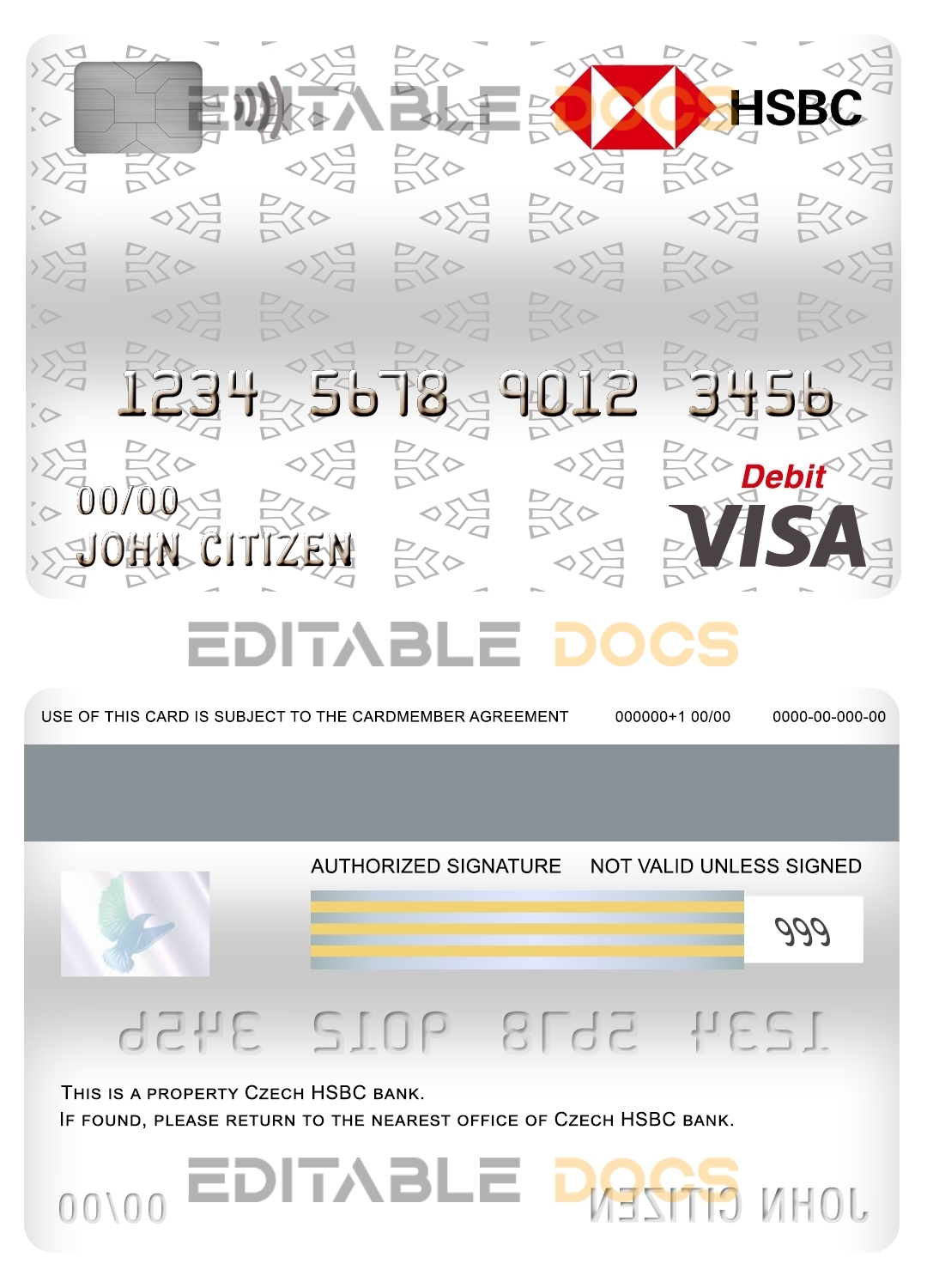 Editable Czech HSBC bank visa card debit card Templates in PSD Format