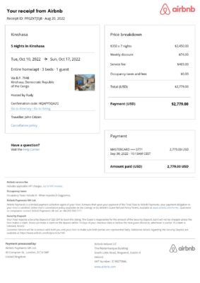Editable Democratic Republic of the Congo Hotel Booking Form Template | Fillable PDF