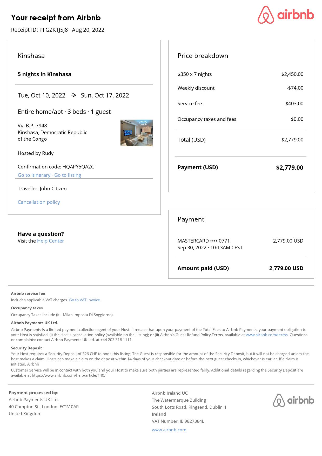 Editable Democratic Republic of the Congo Hotel Booking Form Template | Fillable PDF