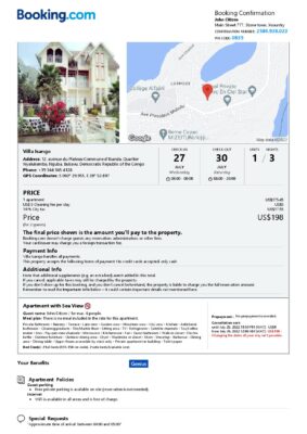 Customizable Democratic Republic of the Congo Airbnb Reservation Template | Word