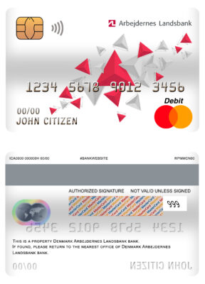 Editable Denmark Arbejdernes Landsbank mastercard debit card Templates