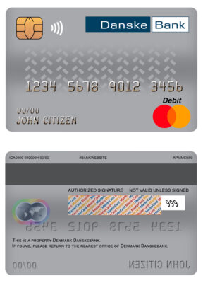 Editable Denmark Danskebank bank mastercard debit card Templates