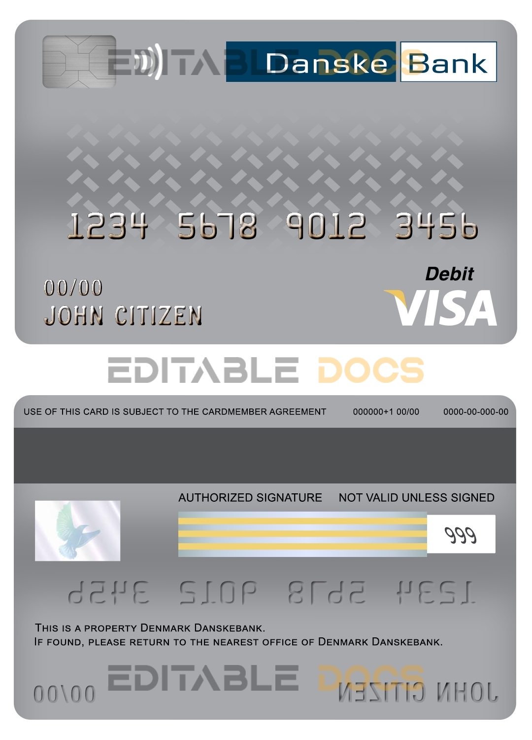 Fillable Denmark Danskebank bank visa card debit card Templates | Layer-Based PSD