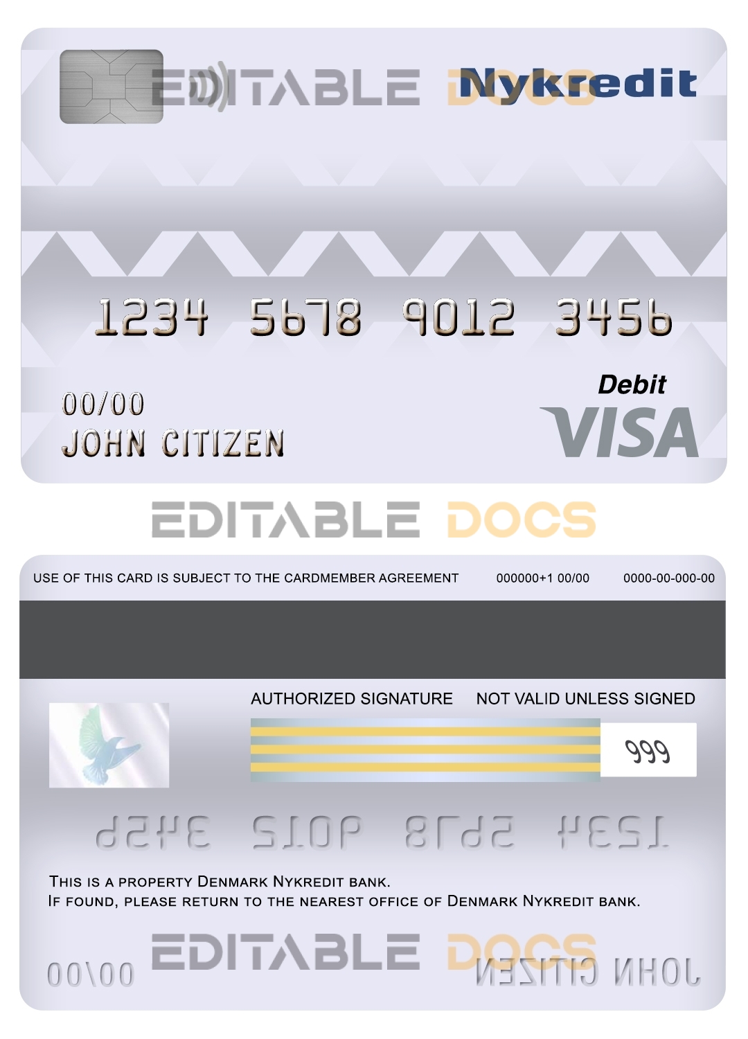 Fillable Denmark Nykredit bank visa card debit card Templates | Layer-Based PSD