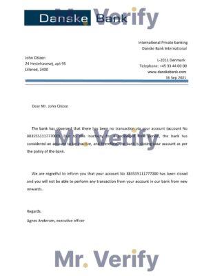 Download Denmark Danskebank Bank Reference Letter Templates | Editable Word