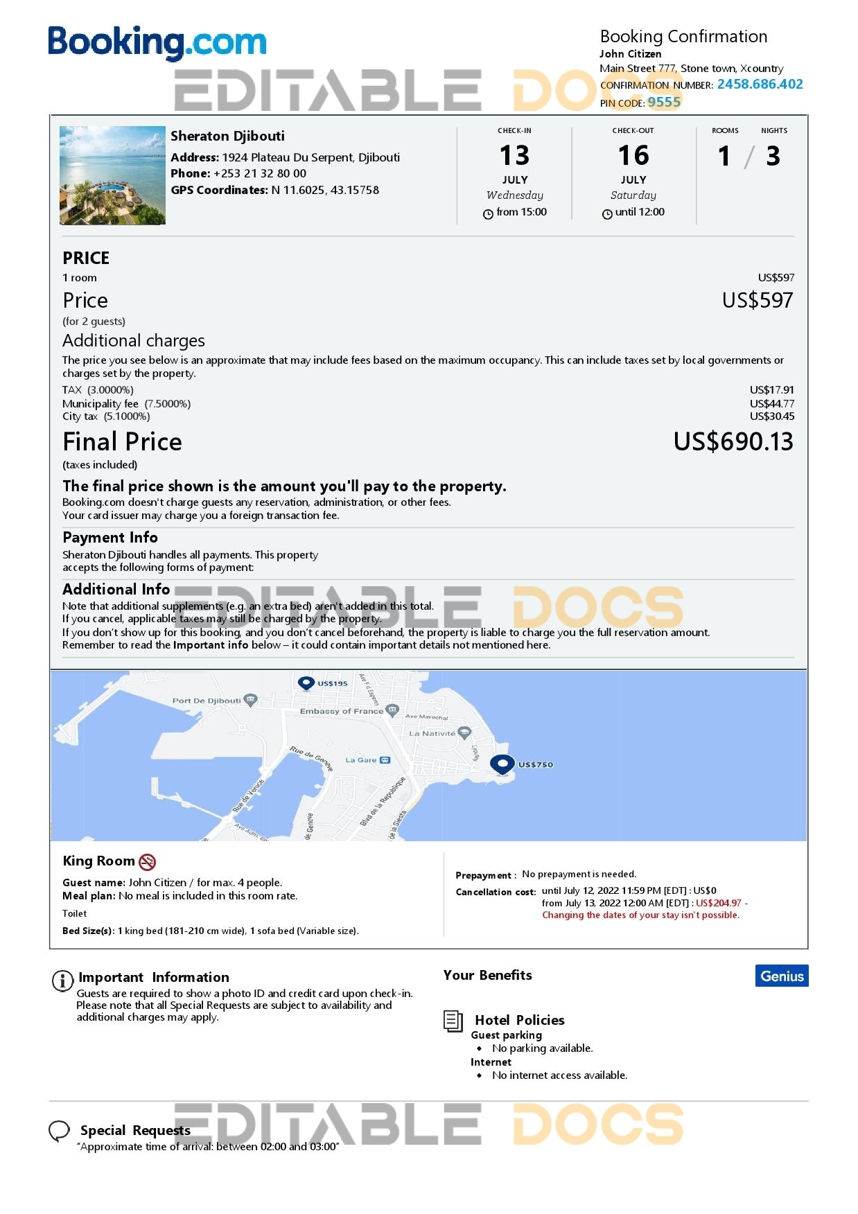 Customizable Djibouti Airbnb Reservation Template | Word & PDF Formats