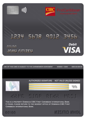 Fillable Dominica CIBC First Caribbean International bank visa card debit card Templates
