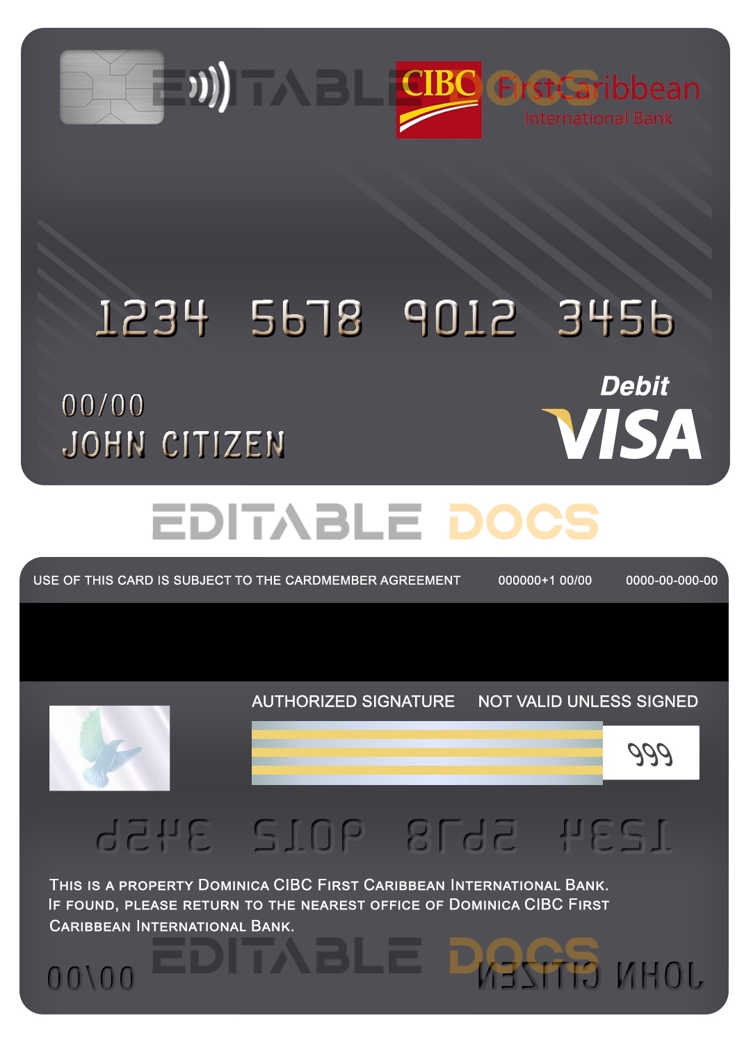 Fillable Dominica CIBC First Caribbean International bank visa card debit card Templates | Layer-Based PSD