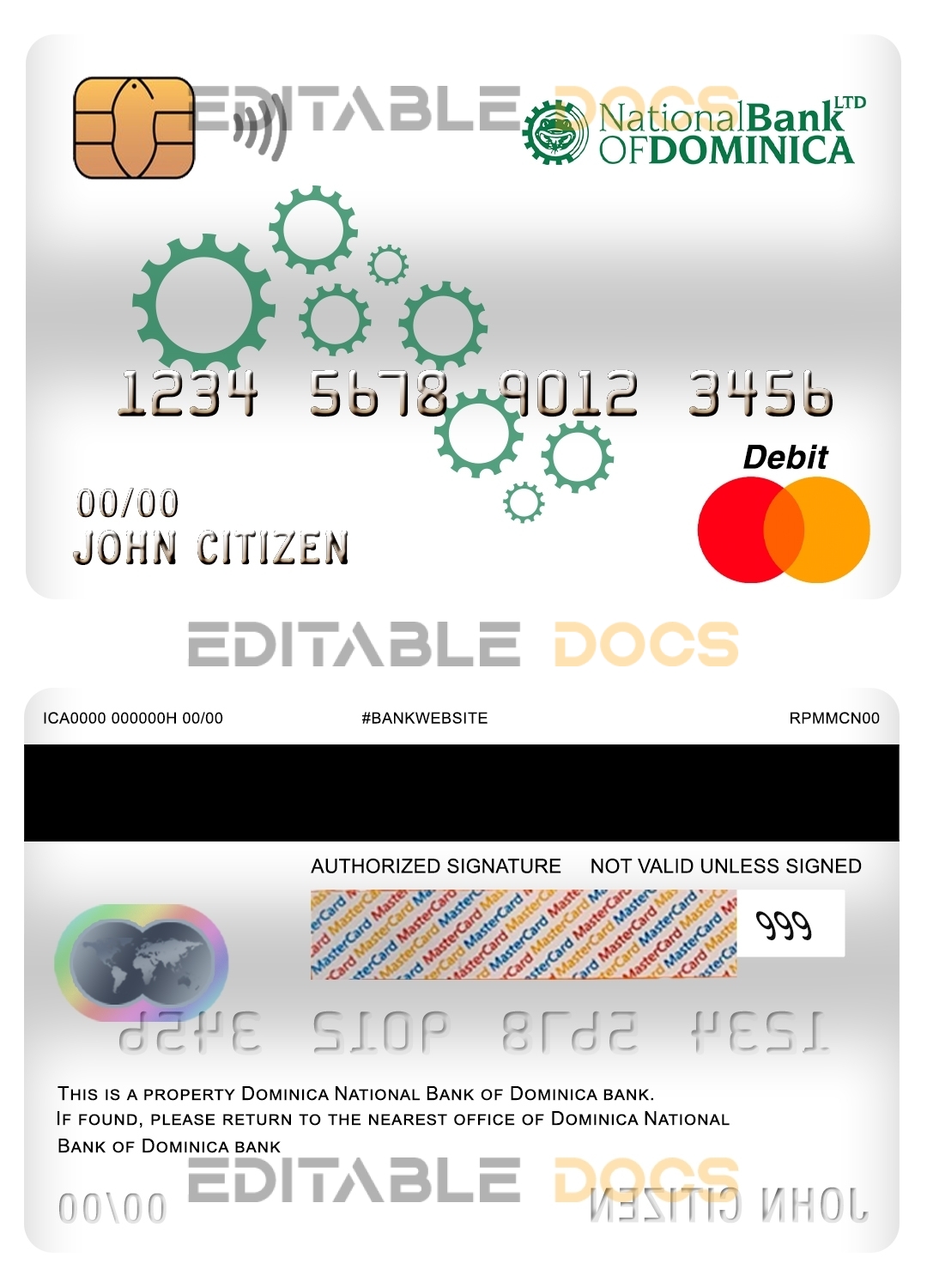 Editable Dominica National Bank of Dominica mastercard debit card Templates in PSD Format