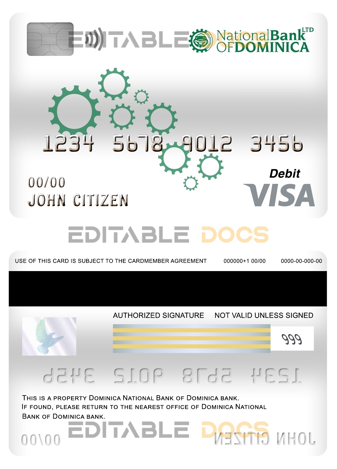Fillable Dominica National Bank of Dominica visa card debit card Templates | Layer-Based PSD