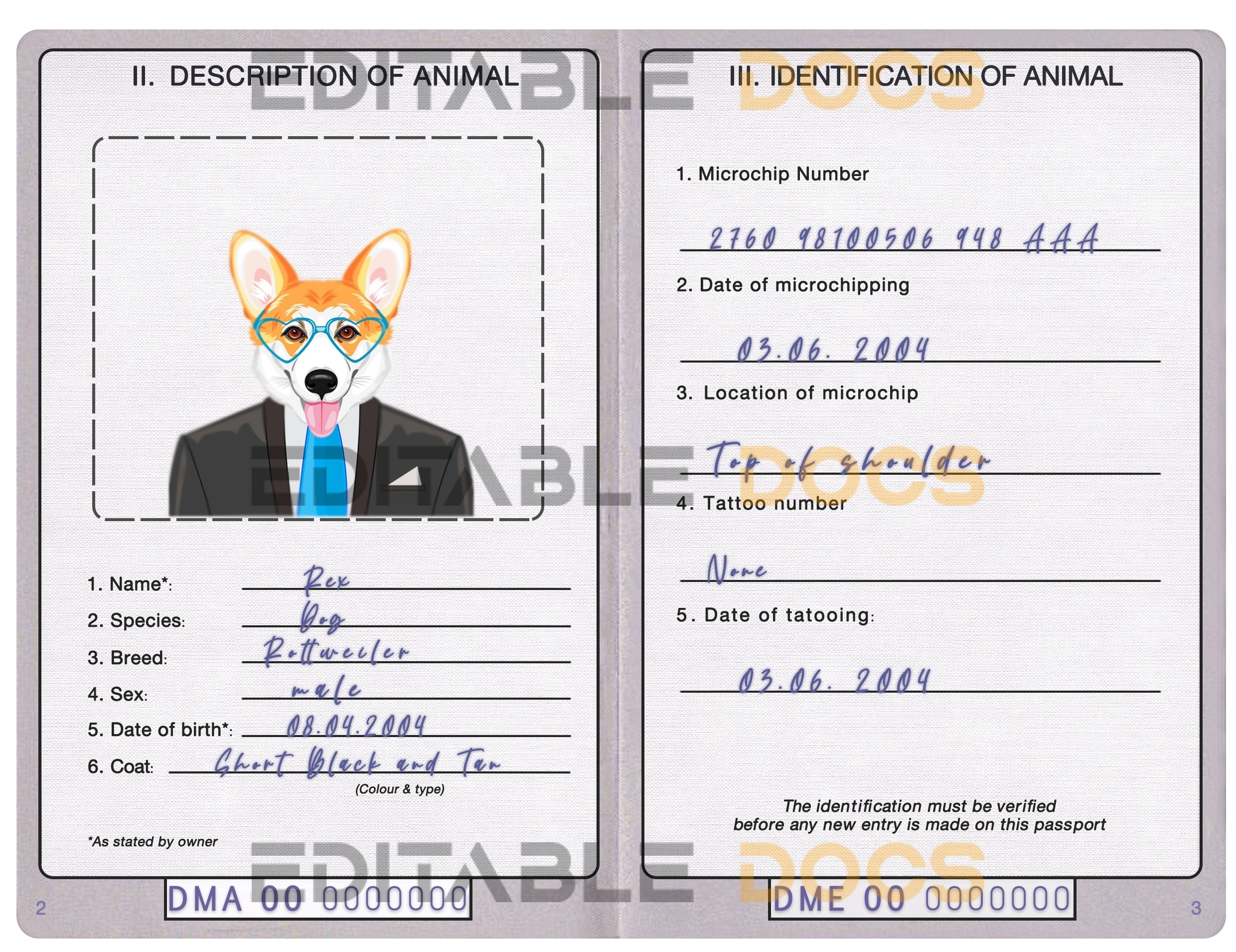 Dominica dog Fake PSD Passport | Instant Download