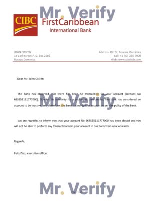 Download Dominica CIBC First Caribbean International Bank Reference Letter Templates Editable Word
