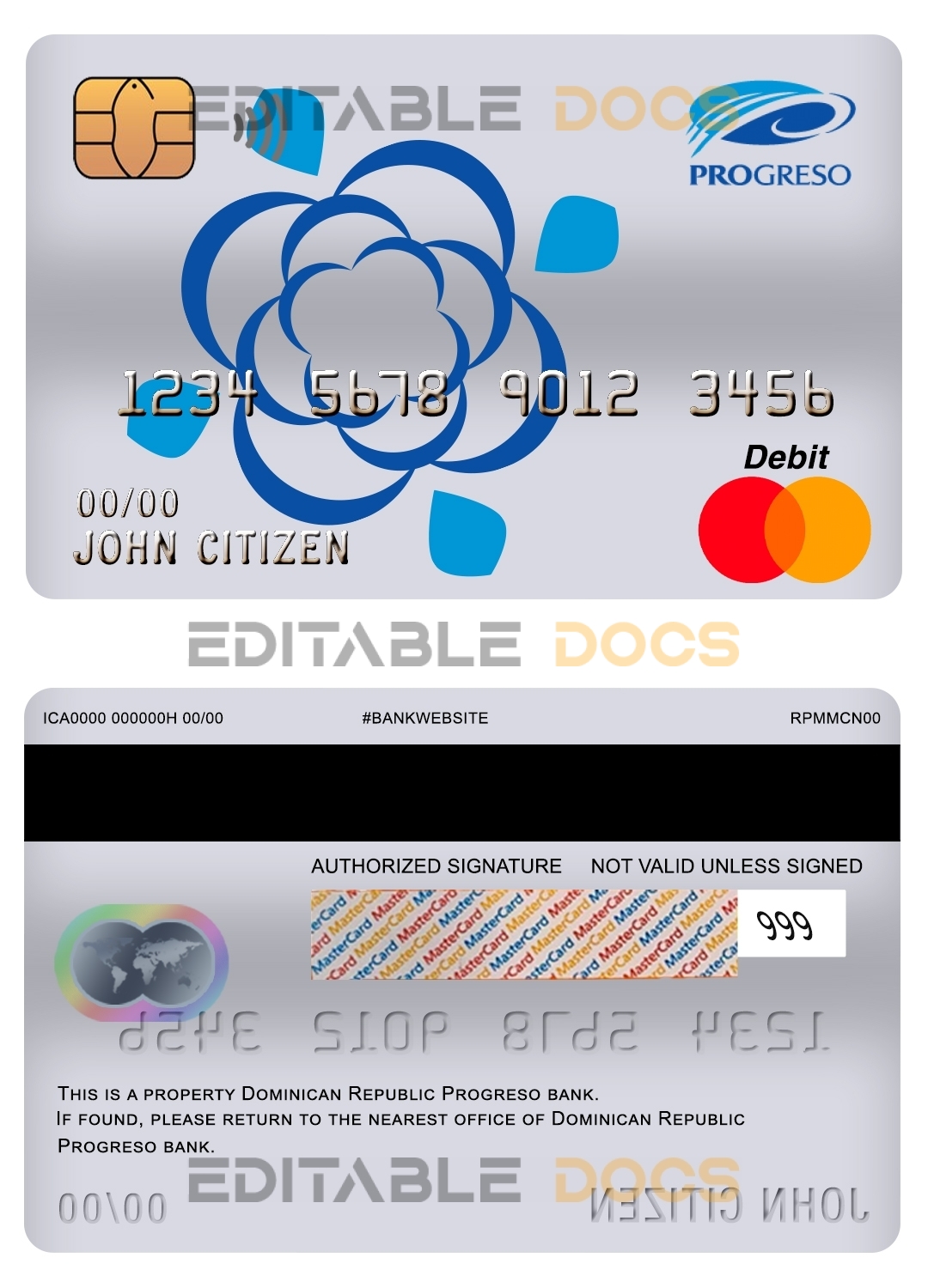 Fillable Dominican Republic Progreso bank mastercard debit card Templates | Layer-Based PSD