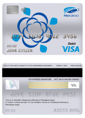 Editable Dominican Republic Progreso bank visa card debit card Templates