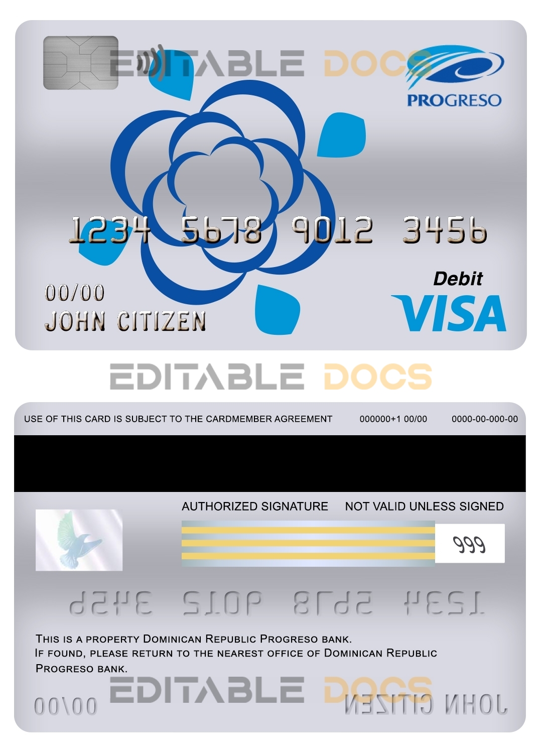 Editable Dominican Republic Progreso bank visa card debit card Templates in PSD Format