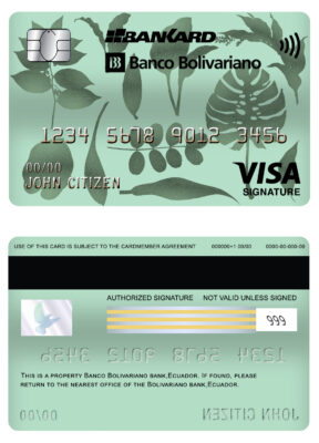 Editable Ecuador Banco Bolivariano visa signature card Templates