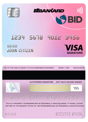Editable Ecuador Banco Interamericano de Desarrollo BID bank visa signature card Templates