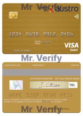 Fillable Ecuador Banco del Austro visa debit card Templates | Layer-Based PSD